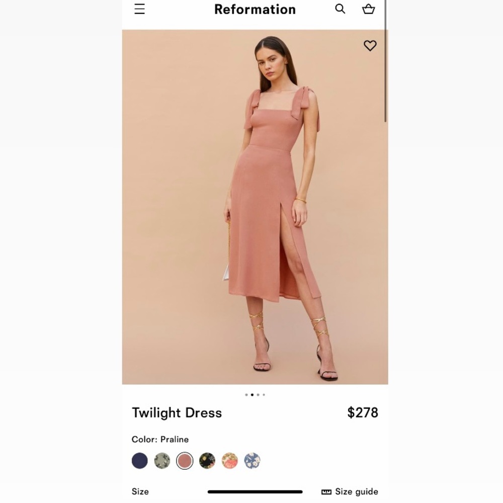 Reformation Twilight Midi Dress in blush pink, Size 8